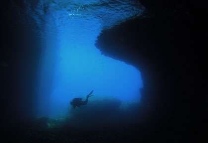 Grotte en plongée à Ustica